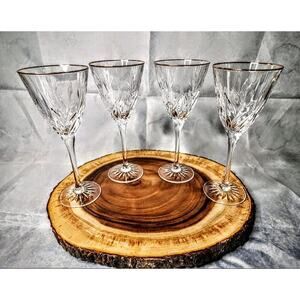 Set Of 4 Cristal D'Arques Cassandra Gold Water Goblet Crystal Wine Glasses